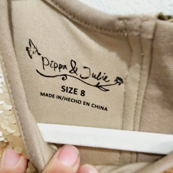 Pippa & Julie Gold Sequenced Girl's Dress- Girl's Size 8 - Picture 3 of 3